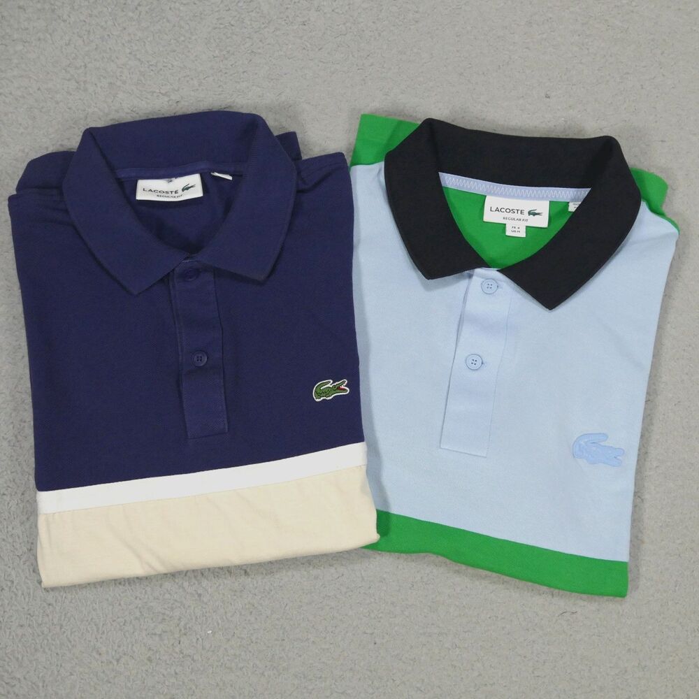 Lacoste Polo Shirt Mens Medium Regular Blue Green Short Sleeve Lot of 2 Cotton.